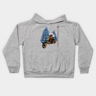 Merry christmas, funny mouse on a motorcycle with christmas hat Kids Hoodie